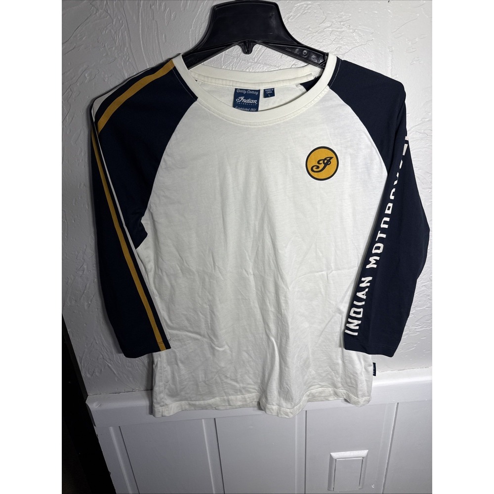 Indian Motorcycle WMs L Speedway 3/4 Sleeve Raglan Tshirt 100% Cotton White/blue